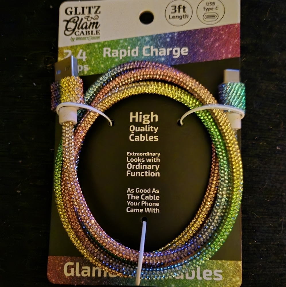 BLING RAPID CHARGE GLITZ & GLAM 3FT CHARGING CABLE USB TYPE C hp🔥🔥🔥